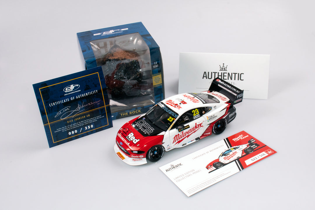 Now In Stock: 1:18 Scale Milwaukee Racing 2019 Sandown 500 Retro Mustang and The Rock