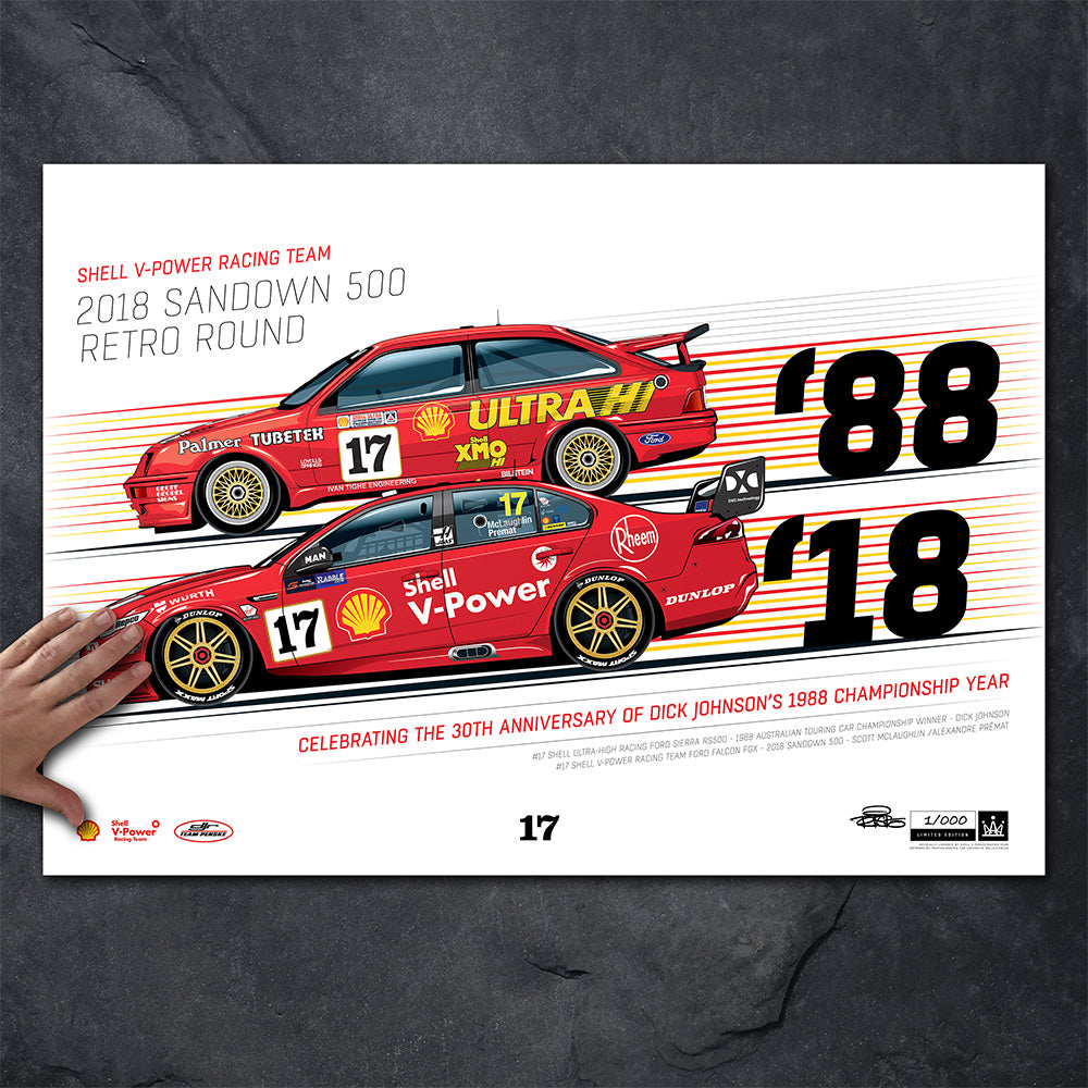 Shell V-Power Racing Team 2018 Sandown 500 Retro Round #17 Sierra/Falcon Print