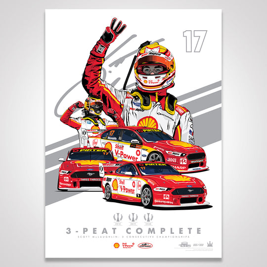 Shell V-Power Racing Team Scott McLaughlin '3-Peat Complete' Metallic Silver Illustrated Print