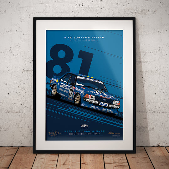 Dick Johnson Racing Tru-Blu Ford Falcon XD 1981 Bathurst 1000 Winner - Blue Limited Edition Signed Print