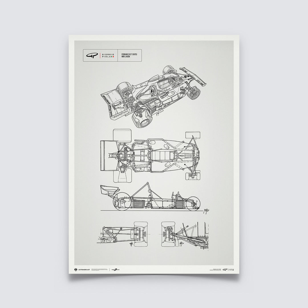 Giorgio Piola Technical Drawing - Ferrari 312T - Niki Lauda - 1975 - Unlimited Poster